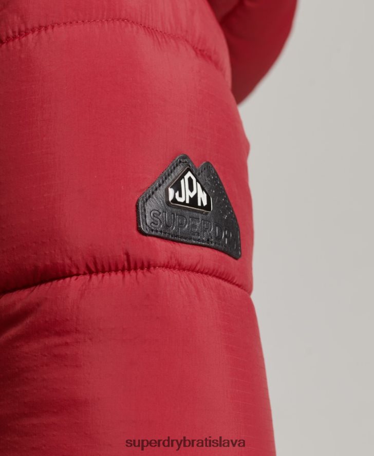 Superdry ženy dlhý kabát s kapucňou z umelej kožušiny 6B4ZTR3661 oblečenie červená