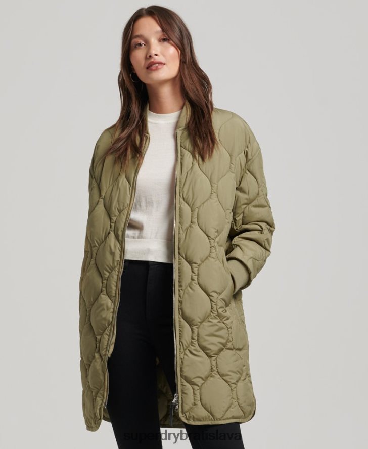 Superdry ženy dlhý prešívaný kabát 6B4ZTR3583 oblečenie zelená