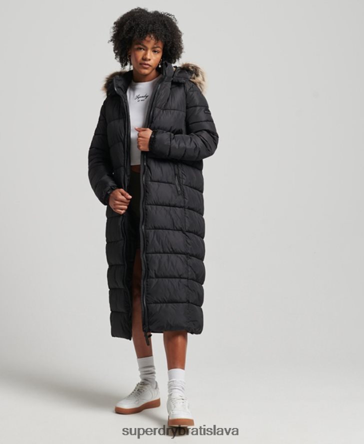 Superdry ženy horský kabát fuji longline s kapucňou 6B4ZTR5509 oblečenie čierna