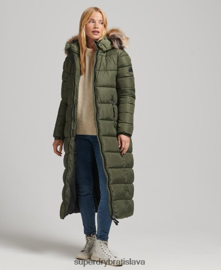 Superdry ženy horský kabát fuji longline s kapucňou 6B4ZTR5671 oblečenie kaki