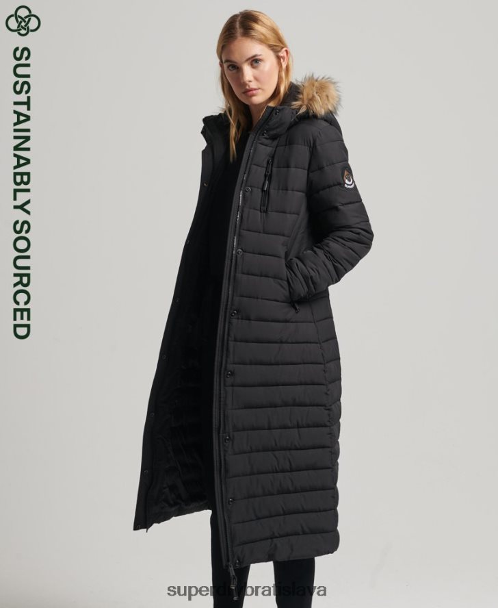 Superdry ženy kabát super longline fuji 6B4ZTR3777 oblečenie čierna