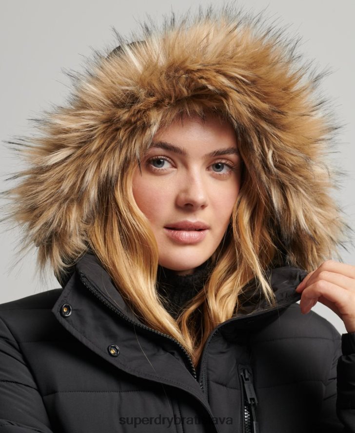 Superdry ženy kabát super longline fuji 6B4ZTR3777 oblečenie čierna