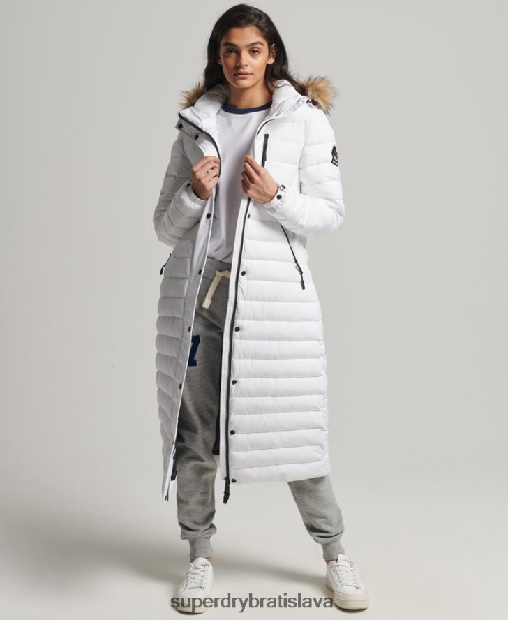 Superdry ženy kabát super longline fuji 6B4ZTR3778 oblečenie biely