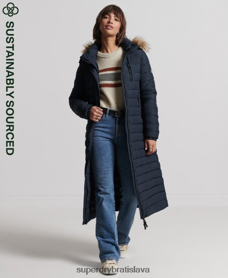 Superdry ženy kabát super longline fuji 6B4ZTR3816 oblečenie námorníctvo