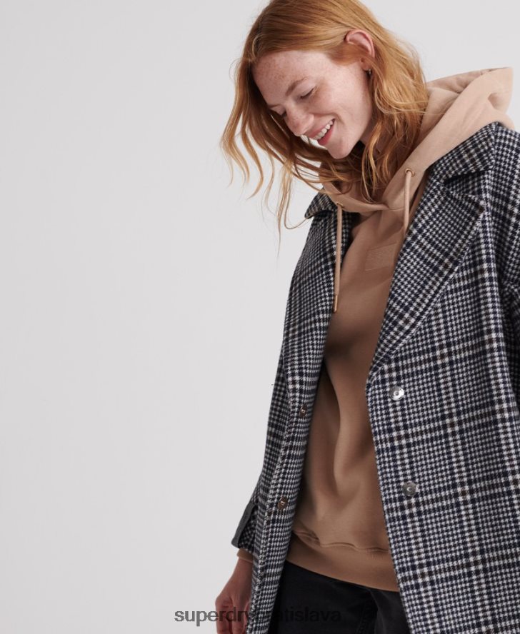 Superdry ženy koben vlnený kabát 6B4ZTR3858 oblečenie čierna