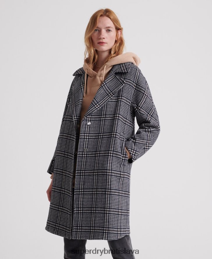 Superdry ženy koben vlnený kabát 6B4ZTR3858 oblečenie čierna