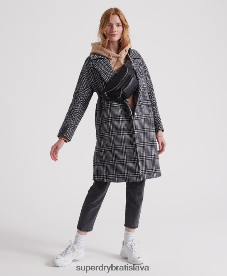 Superdry ženy koben vlnený kabát 6B4ZTR3858 oblečenie čierna