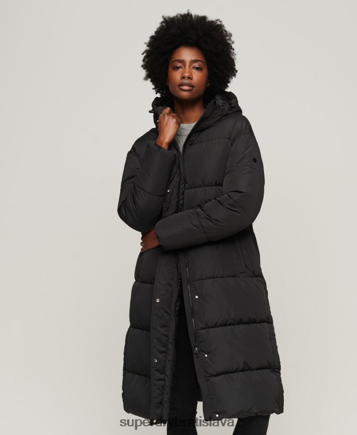 Superdry ženy longline puffer kabát 6B4ZTR3571 oblečenie čierna