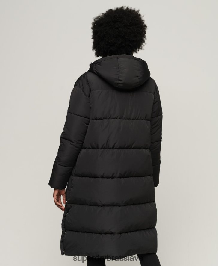 Superdry ženy longline puffer kabát 6B4ZTR3571 oblečenie čierna