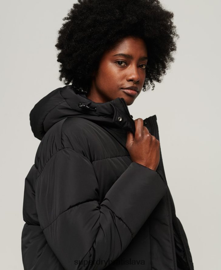 Superdry ženy longline puffer kabát 6B4ZTR3571 oblečenie čierna