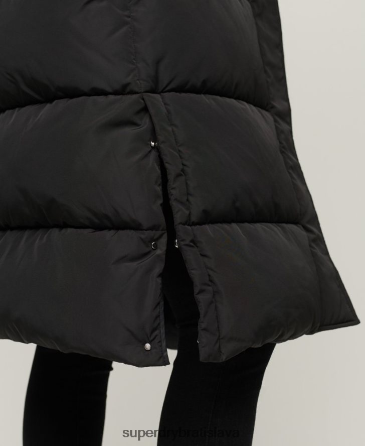 Superdry ženy longline puffer kabát 6B4ZTR3571 oblečenie čierna
