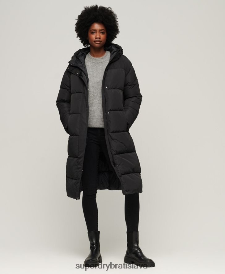 Superdry ženy longline puffer kabát 6B4ZTR3571 oblečenie čierna
