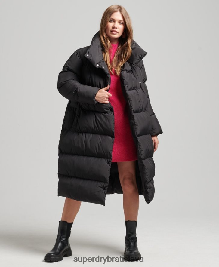 Superdry ženy longline puffer kabát 6B4ZTR3582 oblečenie čierna