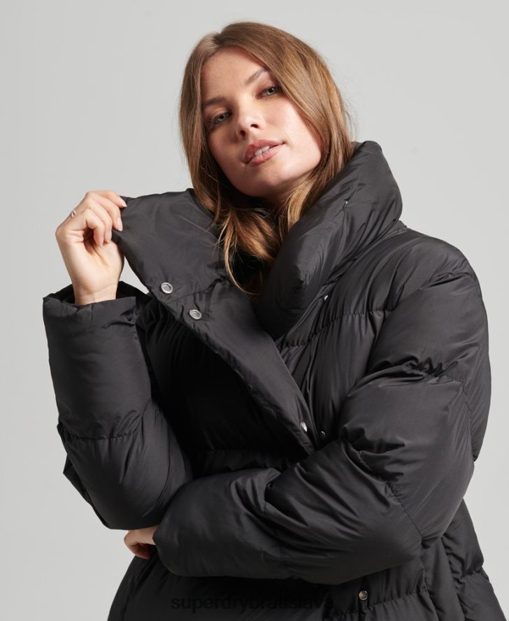 Superdry ženy longline puffer kabát 6B4ZTR3582 oblečenie čierna