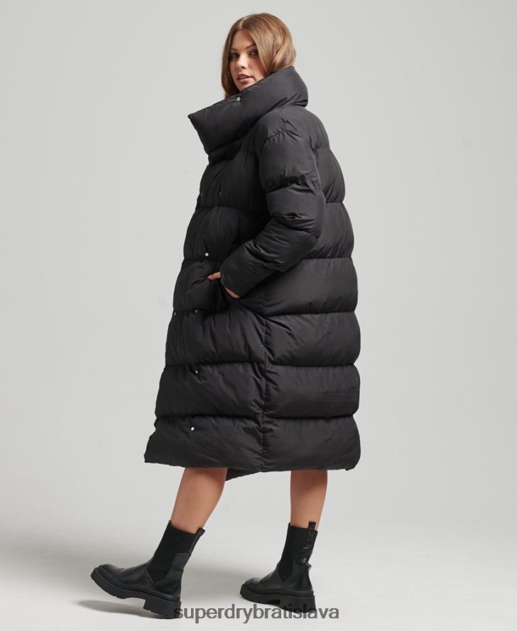 Superdry ženy longline puffer kabát 6B4ZTR3582 oblečenie čierna