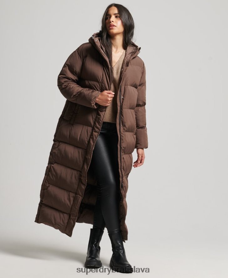 Superdry ženy maxi puffer kabát s kapucňou 6B4ZTR3579 oblečenie hnedá