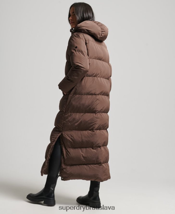 Superdry ženy maxi puffer kabát s kapucňou 6B4ZTR3579 oblečenie hnedá