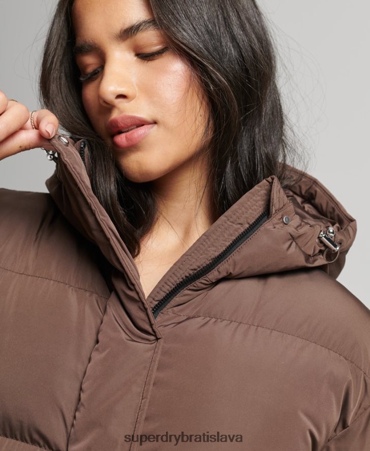 Superdry ženy maxi puffer kabát s kapucňou 6B4ZTR3579 oblečenie hnedá