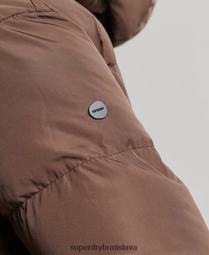 Superdry ženy maxi puffer kabát s kapucňou 6B4ZTR3579 oblečenie hnedá