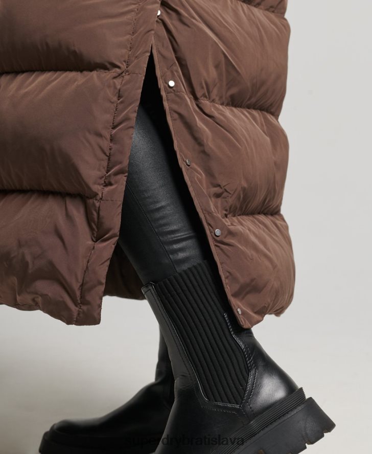 Superdry ženy maxi puffer kabát s kapucňou 6B4ZTR3579 oblečenie hnedá