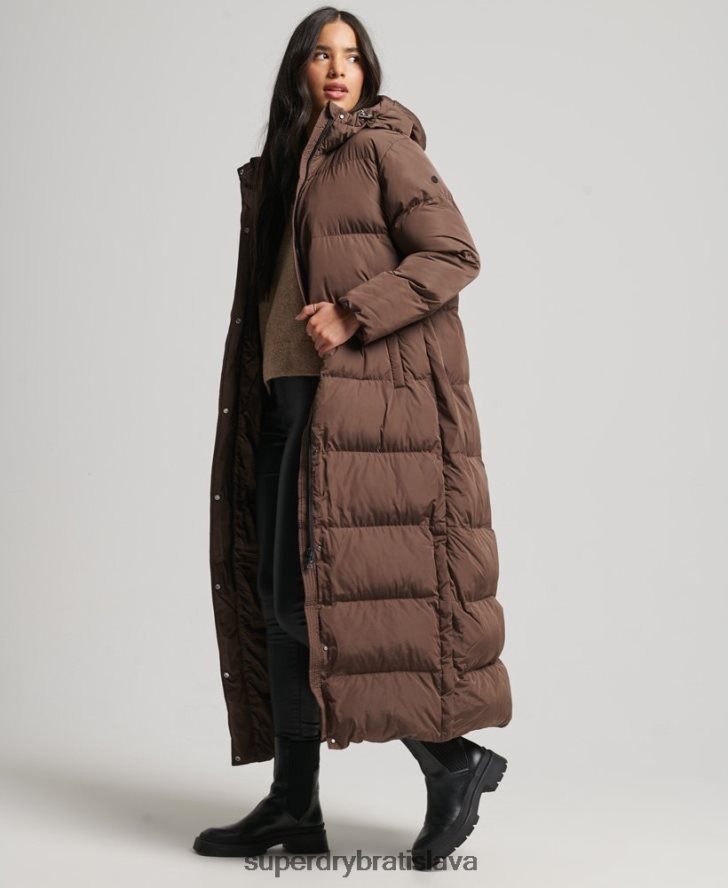 Superdry ženy maxi puffer kabát s kapucňou 6B4ZTR3579 oblečenie hnedá