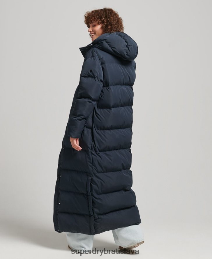 Superdry ženy maxi puffer kabát s kapucňou 6B4ZTR3594 oblečenie námorníctvo