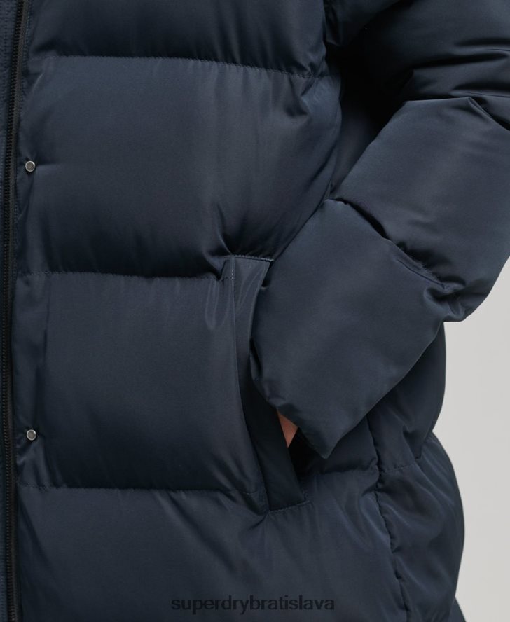 Superdry ženy maxi puffer kabát s kapucňou 6B4ZTR3594 oblečenie námorníctvo