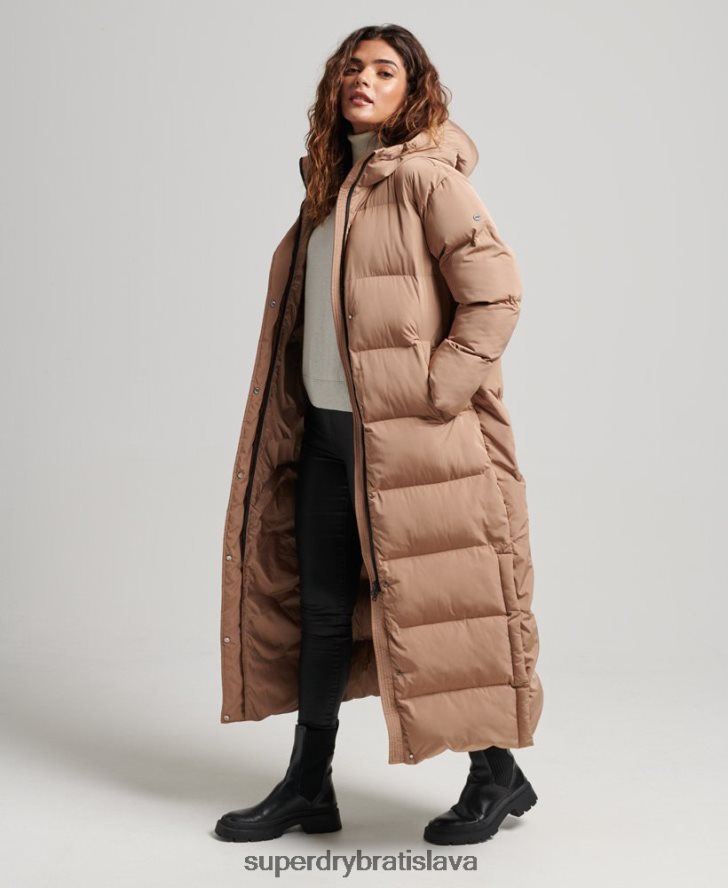 Superdry ženy maxi puffer kabát s kapucňou 6B4ZTR3650 oblečenie hnedá