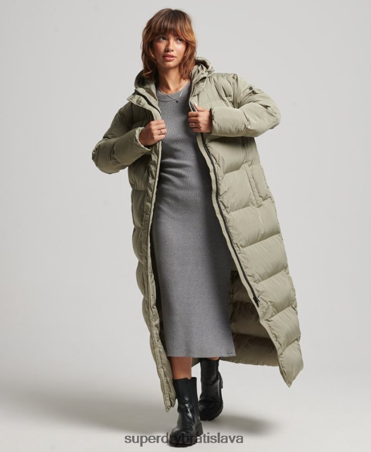 Superdry ženy maxi puffer kabát s kapucňou 6B4ZTR3693 oblečenie kaki