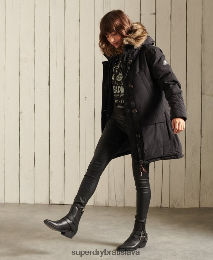 Superdry ženy páperový kabát z umelej kožušiny s kapucňou 6B4ZTR3641 oblečenie čierna
