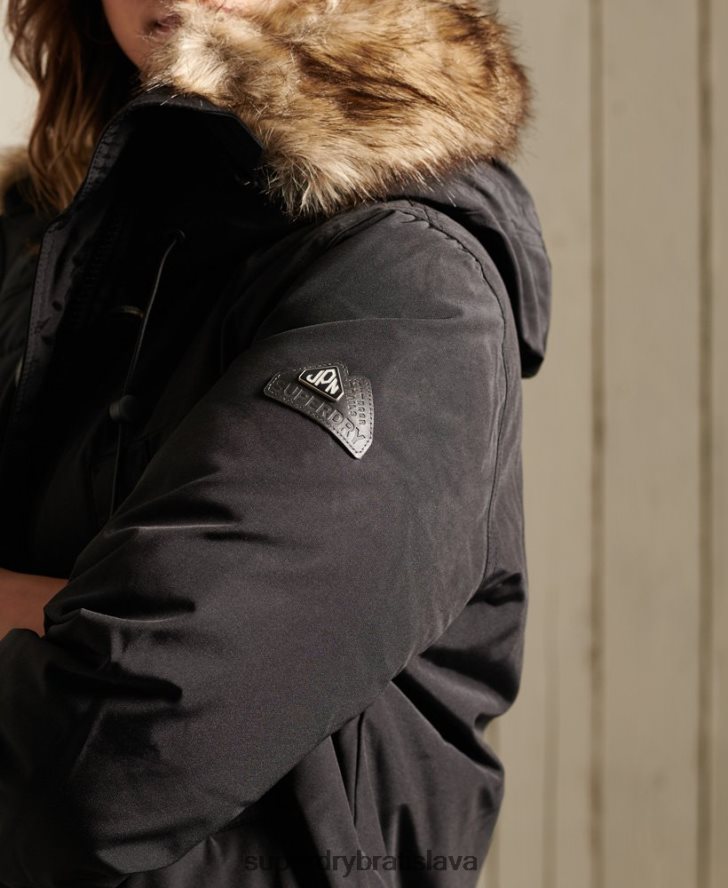 Superdry ženy páperový kabát z umelej kožušiny s kapucňou 6B4ZTR3641 oblečenie čierna