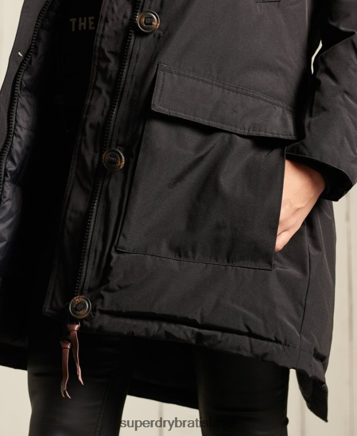 Superdry ženy páperový kabát z umelej kožušiny s kapucňou 6B4ZTR3641 oblečenie čierna