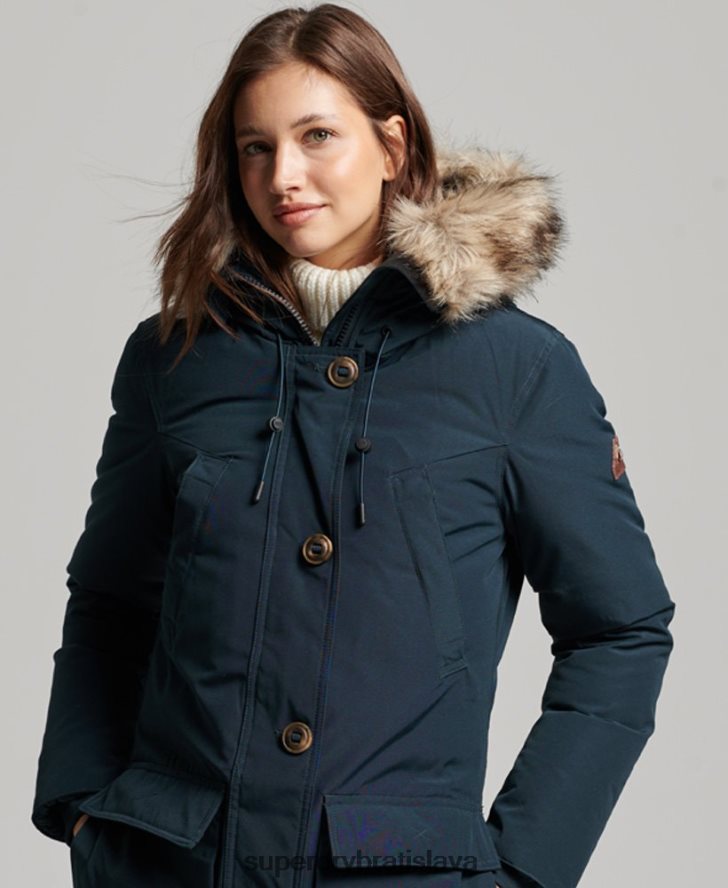 Superdry ženy páperový kabát z umelej kožušiny s kapucňou 6B4ZTR3727 oblečenie námorníctvo