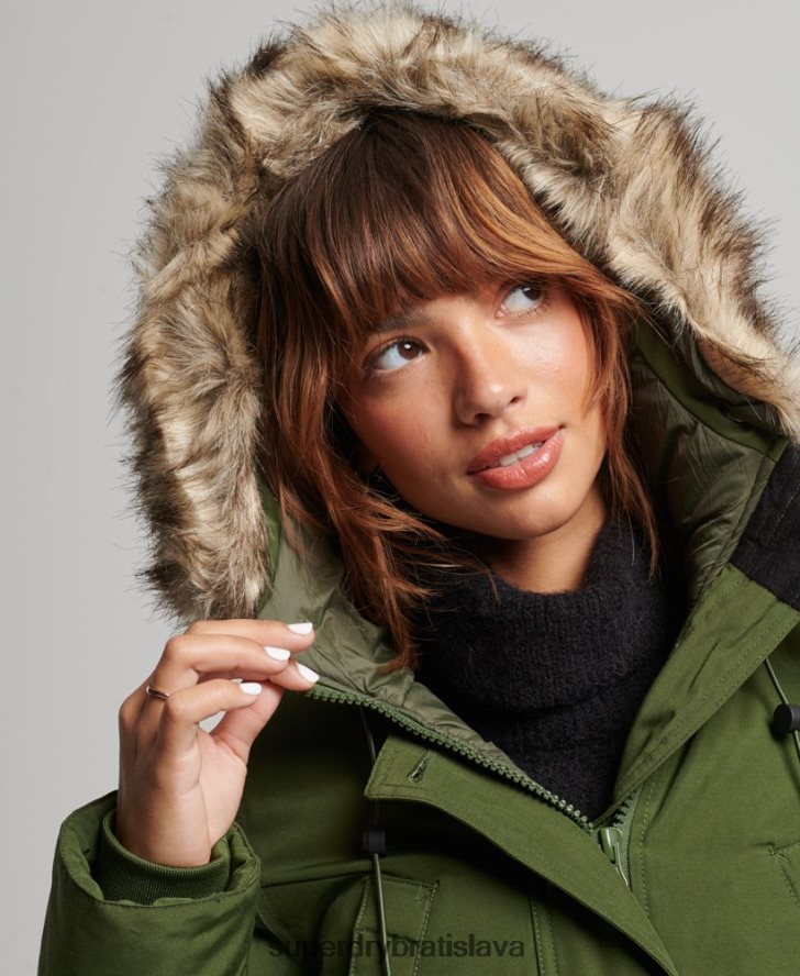 Superdry ženy páperový kabát z umelej kožušiny s kapucňou 6B4ZTR3775 oblečenie zelená