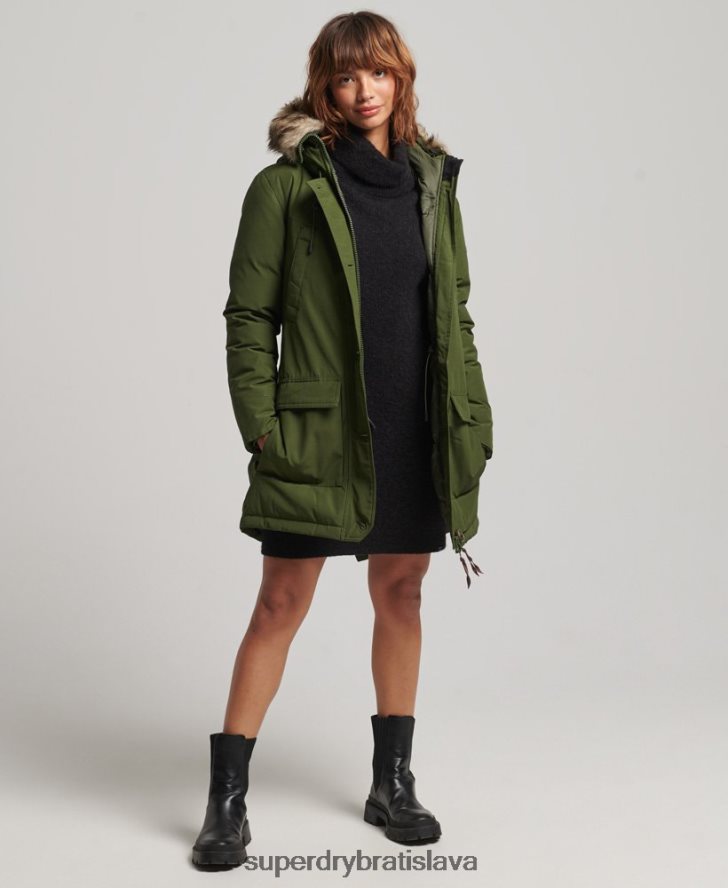 Superdry ženy páperový kabát z umelej kožušiny s kapucňou 6B4ZTR3775 oblečenie zelená