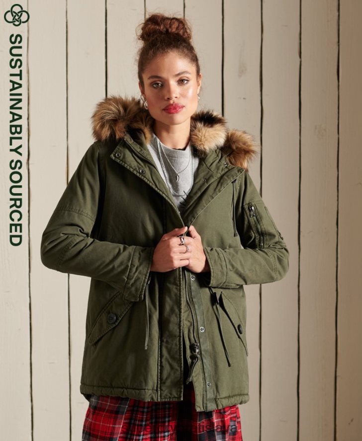 Superdry ženy prémiový vojenský kabát parka 6B4ZTR5639 oblečenie zelená