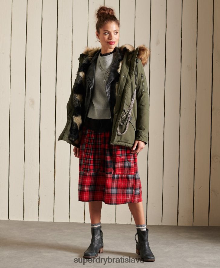 Superdry ženy prémiový vojenský kabát parka 6B4ZTR5639 oblečenie zelená