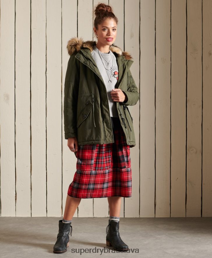 Superdry ženy prémiový vojenský kabát parka 6B4ZTR5639 oblečenie zelená