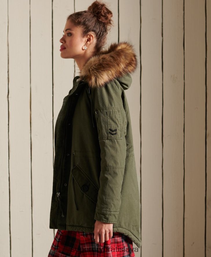 Superdry ženy prémiový vojenský kabát parka 6B4ZTR5639 oblečenie zelená
