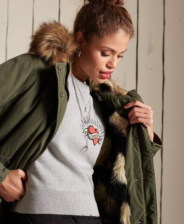 Superdry ženy prémiový vojenský kabát parka 6B4ZTR5639 oblečenie zelená