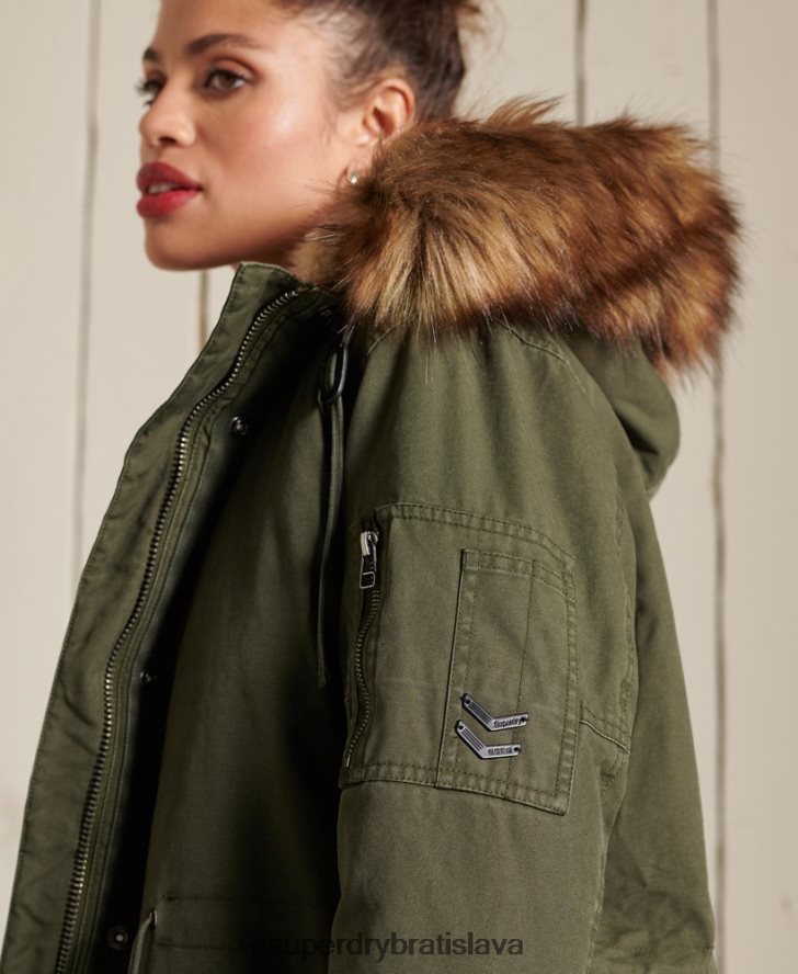 Superdry ženy prémiový vojenský kabát parka 6B4ZTR5639 oblečenie zelená