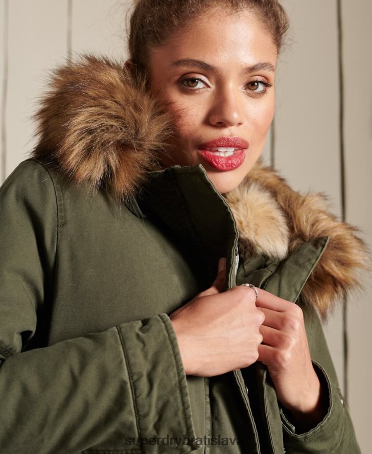 Superdry ženy prémiový vojenský kabát parka 6B4ZTR5639 oblečenie zelená