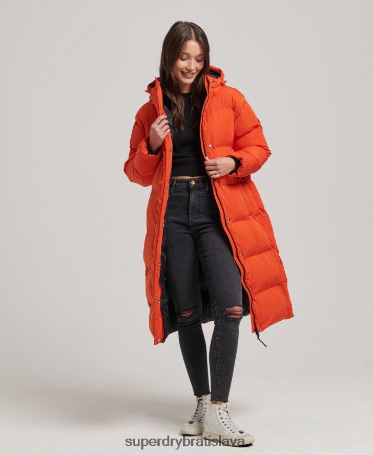 Superdry ženy puffer kabát s kapucňou 6B4ZTR3710 oblečenie oranžová