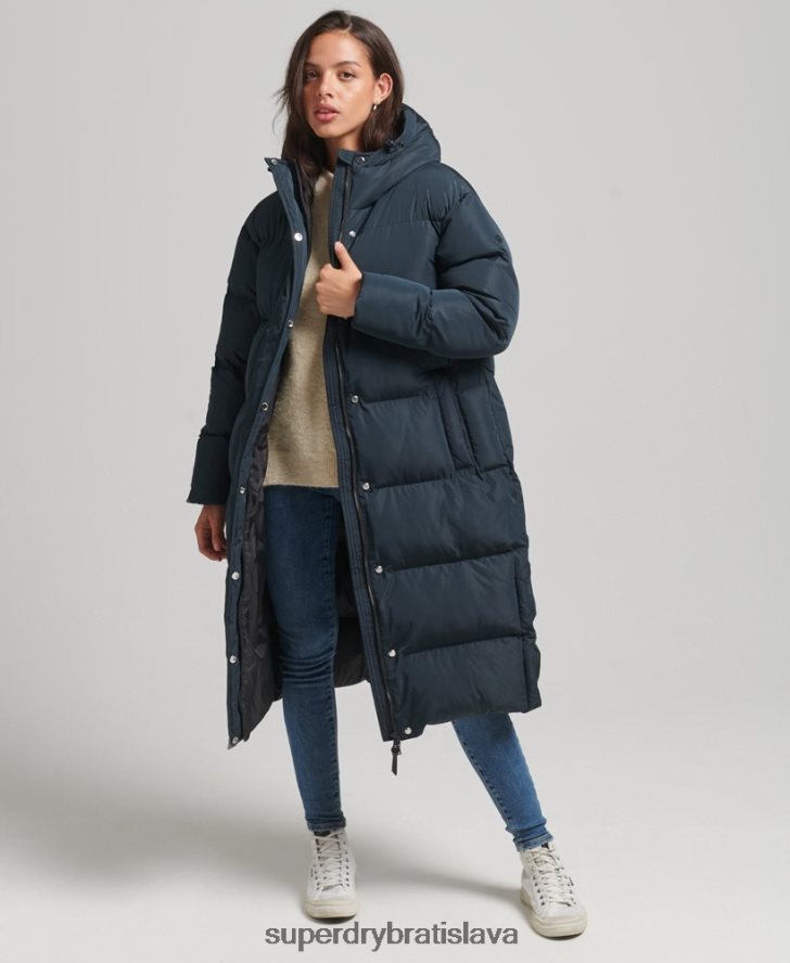 Superdry ženy puffer kabát s kapucňou 6B4ZTR3744 oblečenie námorníctvo