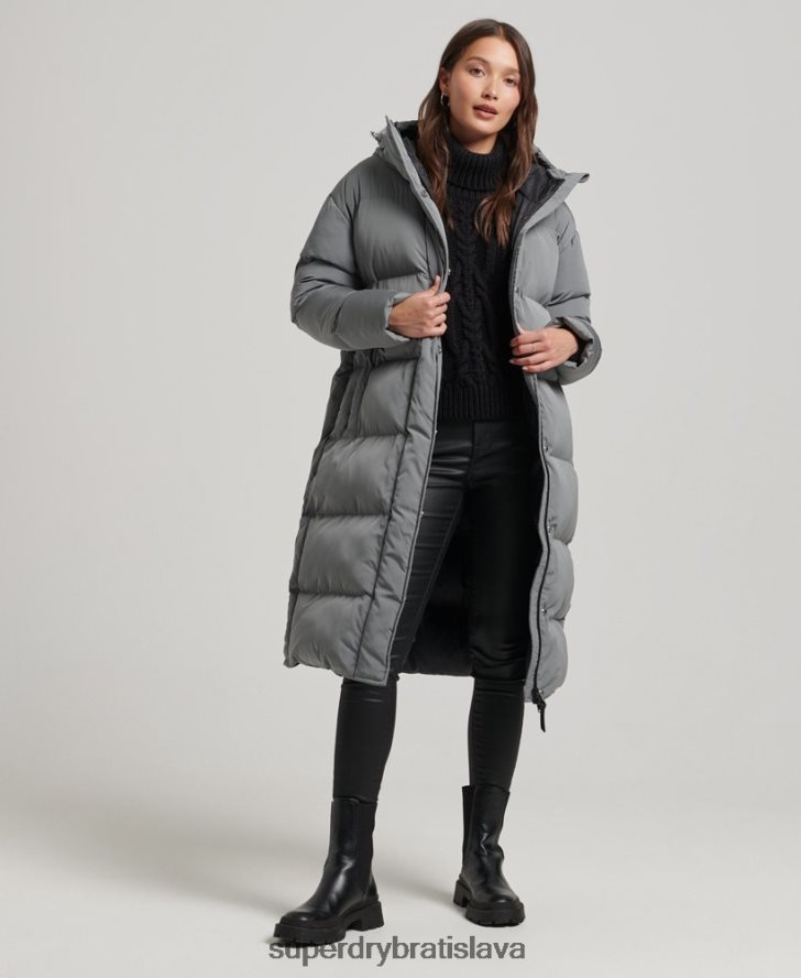 Superdry ženy puffer kabát s kapucňou 6B4ZTR5503 oblečenie sivá