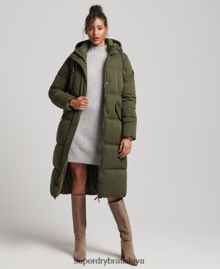 Superdry ženy puffer kabát z mikrovlákna s kapucňou 6B4ZTR3732 oblečenie zelená