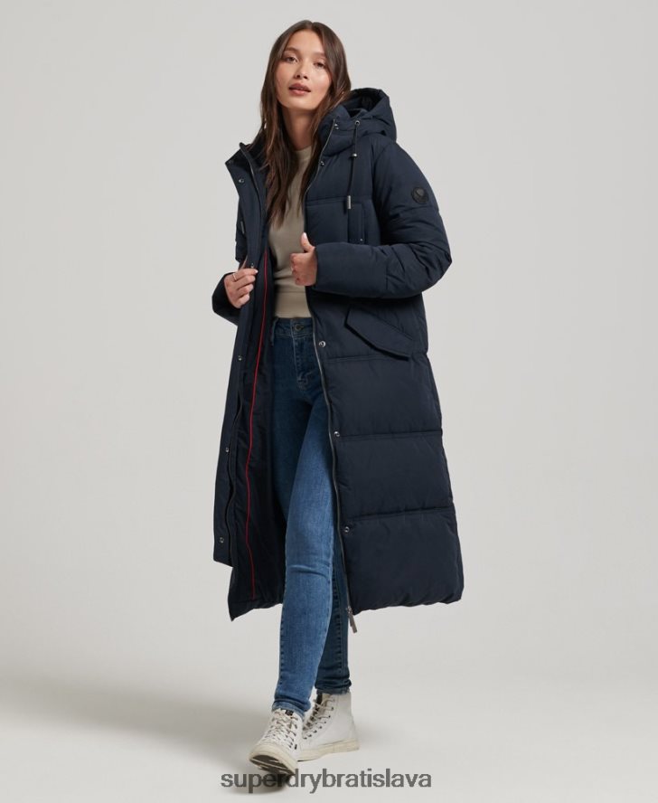 Superdry ženy puffer kabát z mikrovlákna s kapucňou 6B4ZTR3814 oblečenie námorníctvo