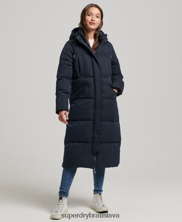 Superdry ženy puffer kabát z mikrovlákna s kapucňou 6B4ZTR3814 oblečenie námorníctvo