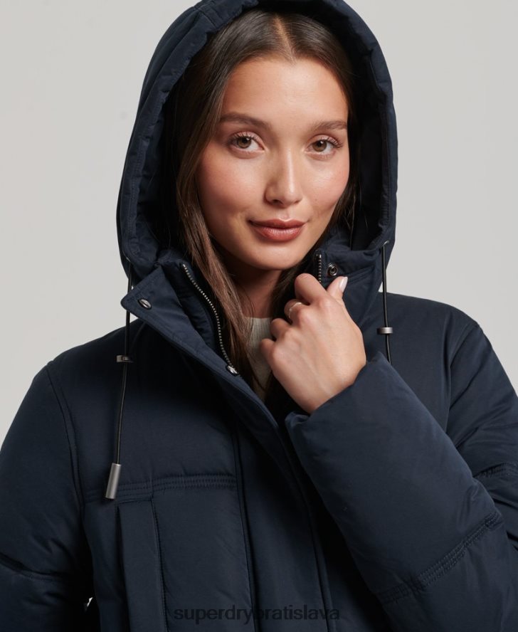 Superdry ženy puffer kabát z mikrovlákna s kapucňou 6B4ZTR3814 oblečenie námorníctvo