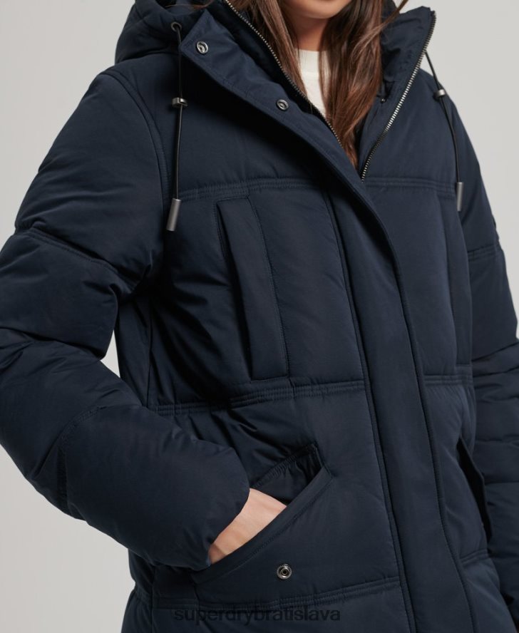 Superdry ženy puffer kabát z mikrovlákna s kapucňou 6B4ZTR3814 oblečenie námorníctvo